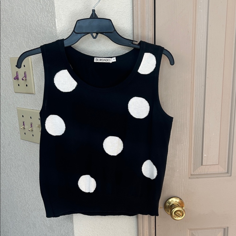 Black and White Polka Dot Sweater Tank